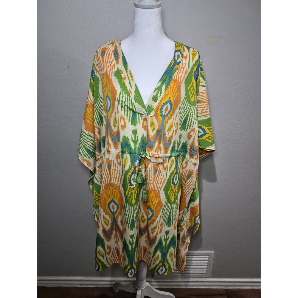 Lulla Collection NY USA Woman's Kaftan Dress One Size Colorful Boho Lightweight